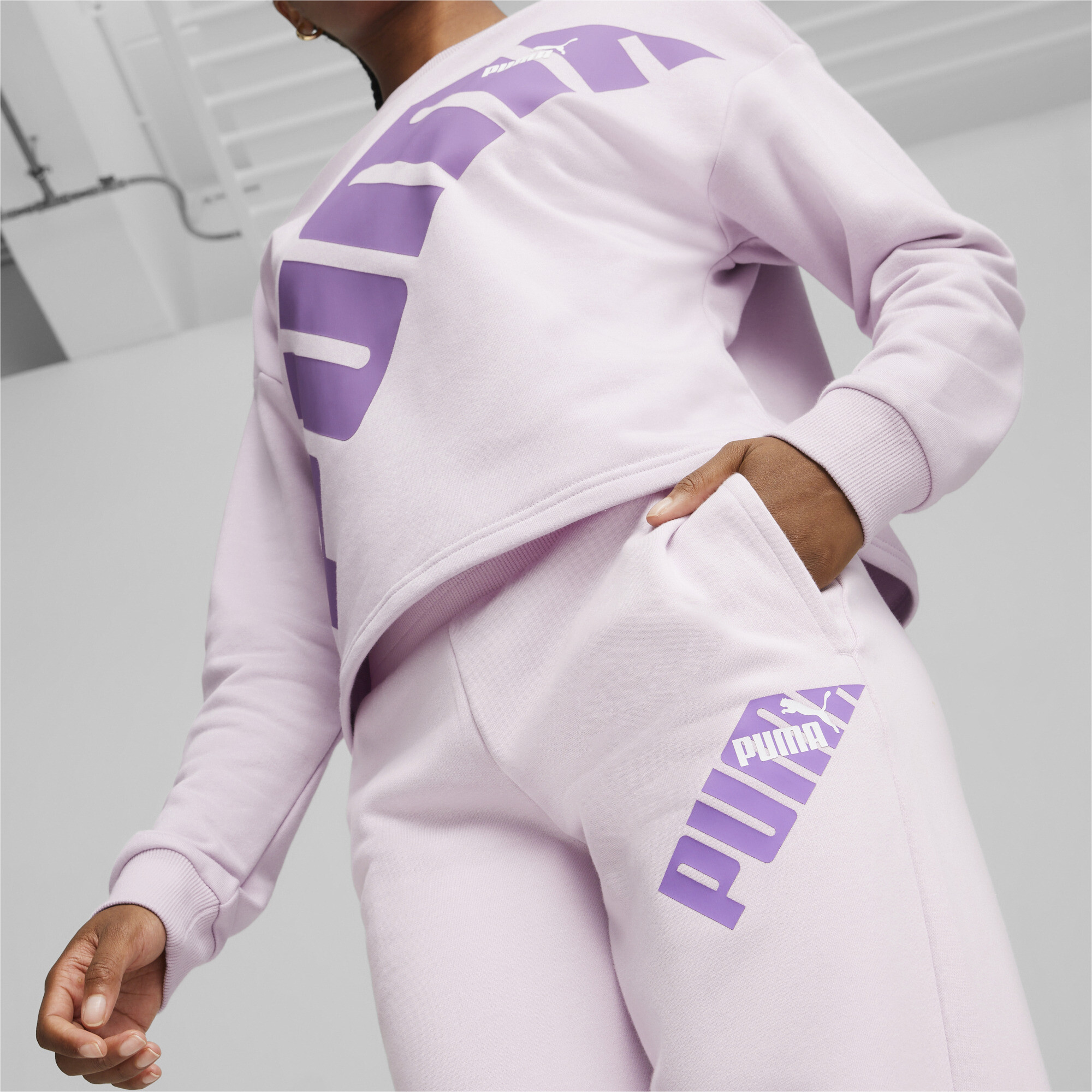 Women's PUMA POWER Pants In 90 - Purple, Size Medium
