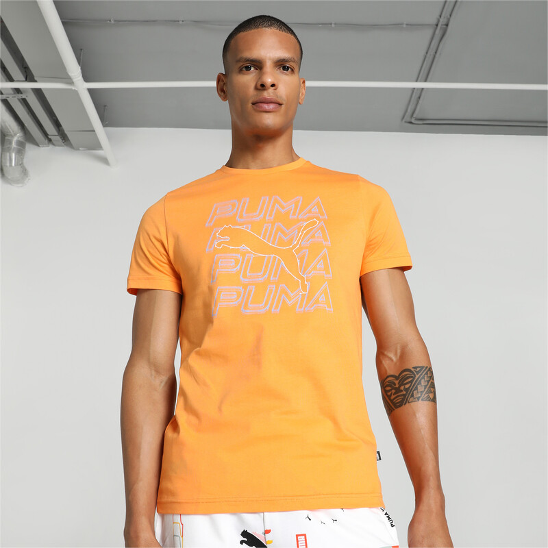 Men's PUMA Cat Graphic Slim Fit T-shirt in Clementine size S