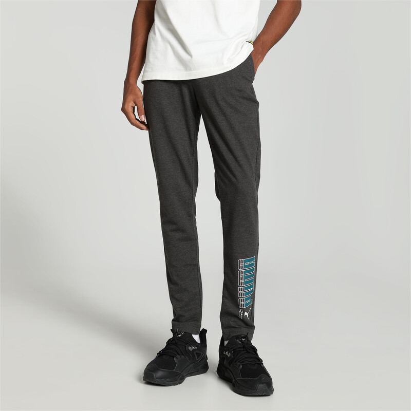 Men's PUMA Graphic Logo Slim Fit Pants in Gray size S