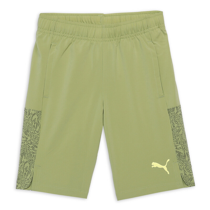 PUMA X One8 Boy's Woven Training Shorts in Gray/Green size 9-10Y