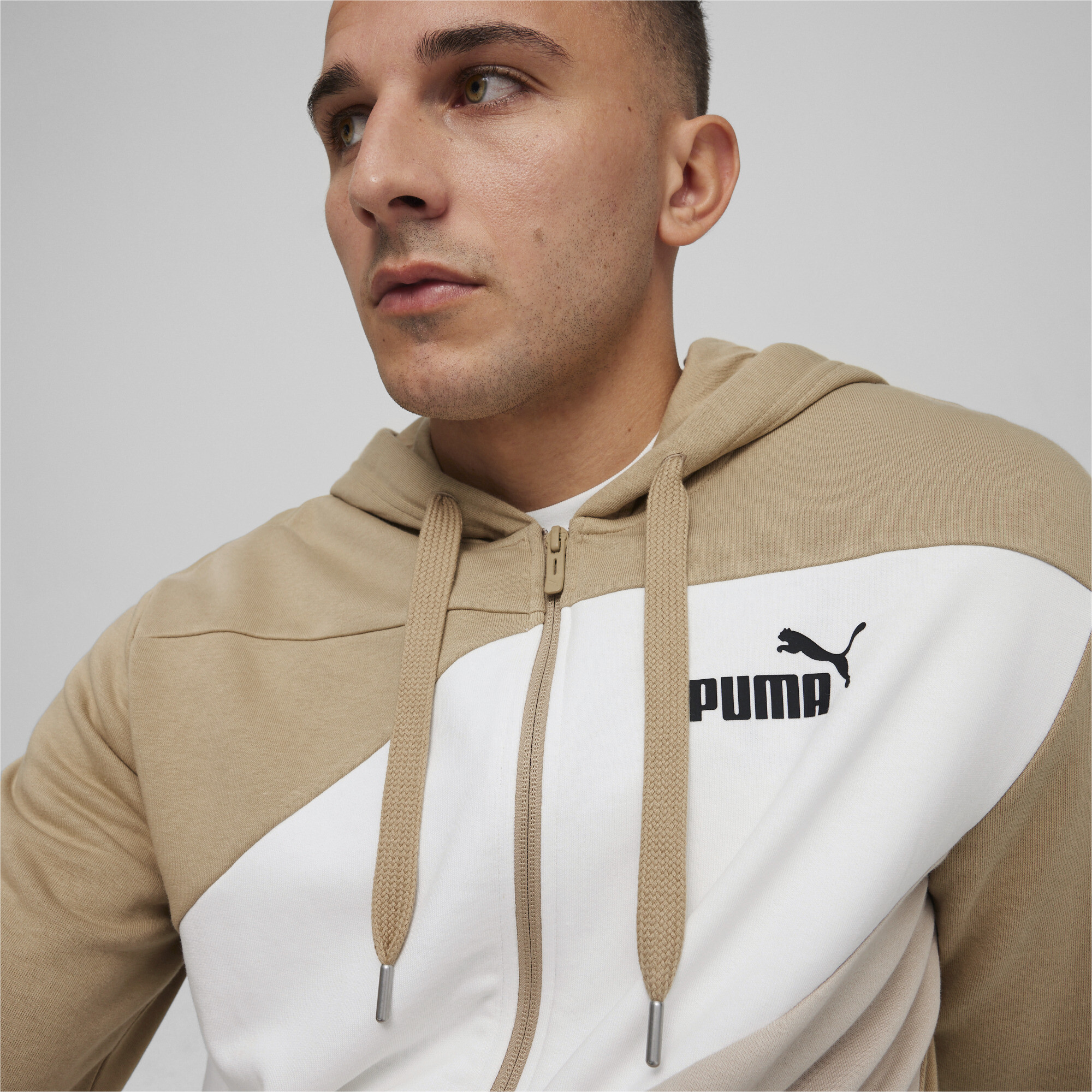 Men's Puma POWER's Full-Zip Hoodie, Beige, Size M, Clothing