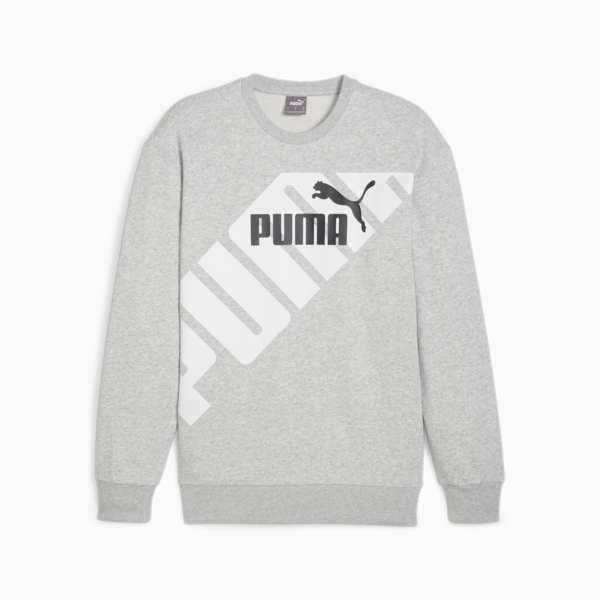 PUMA POWER Men's Graphic Sweatshirt, Light Gray Heather, large-ZAF