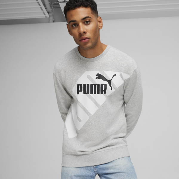 PUMA POWER Men's Graphic Sweatshirt, Light Gray Heather, large-ZAF