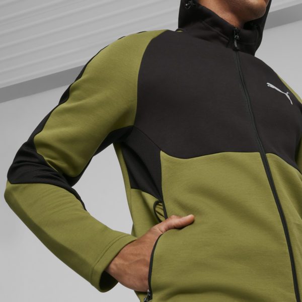 EVOSTRIPE Men's Full-Zip Hoodie, Olive Green, large-ZAF