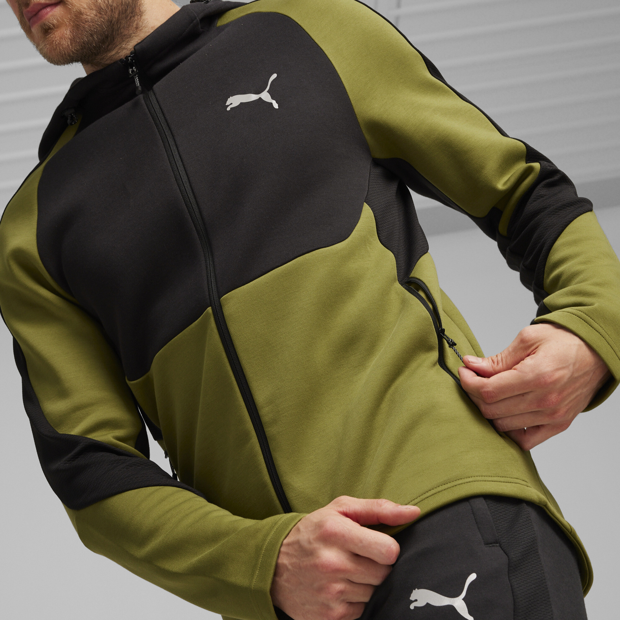 هودي للرجال EVOSTRIPE Full-Zip أخضر