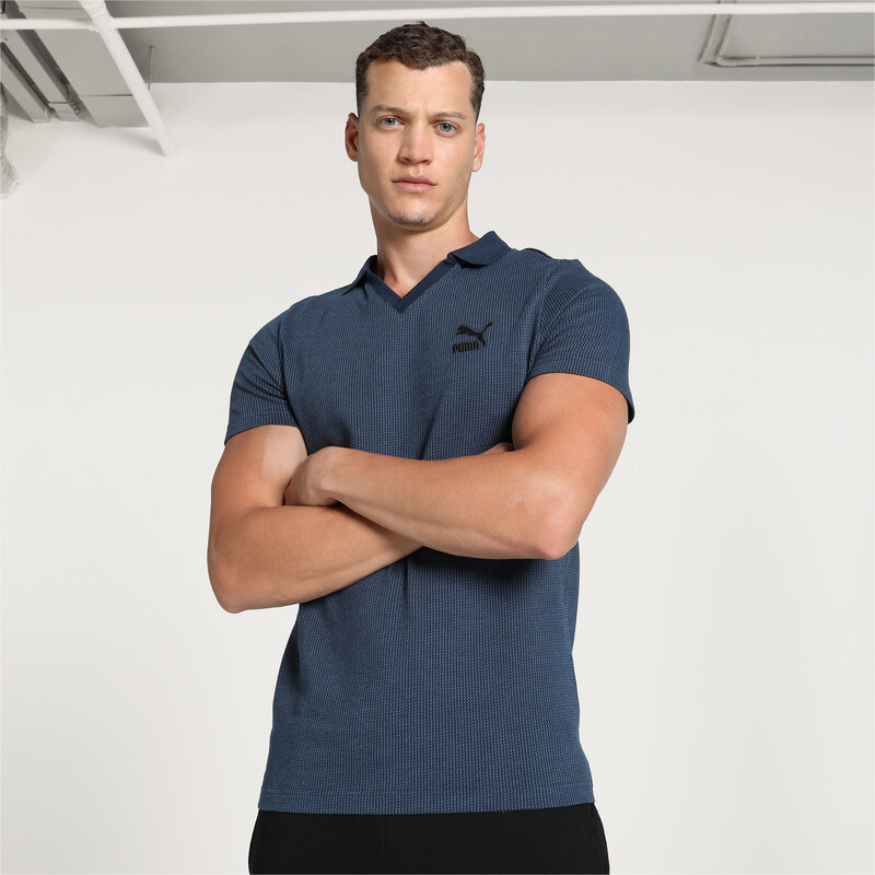 Men's PUMA Classics Jacquard Slim Fit Polo in Black/Blue size S