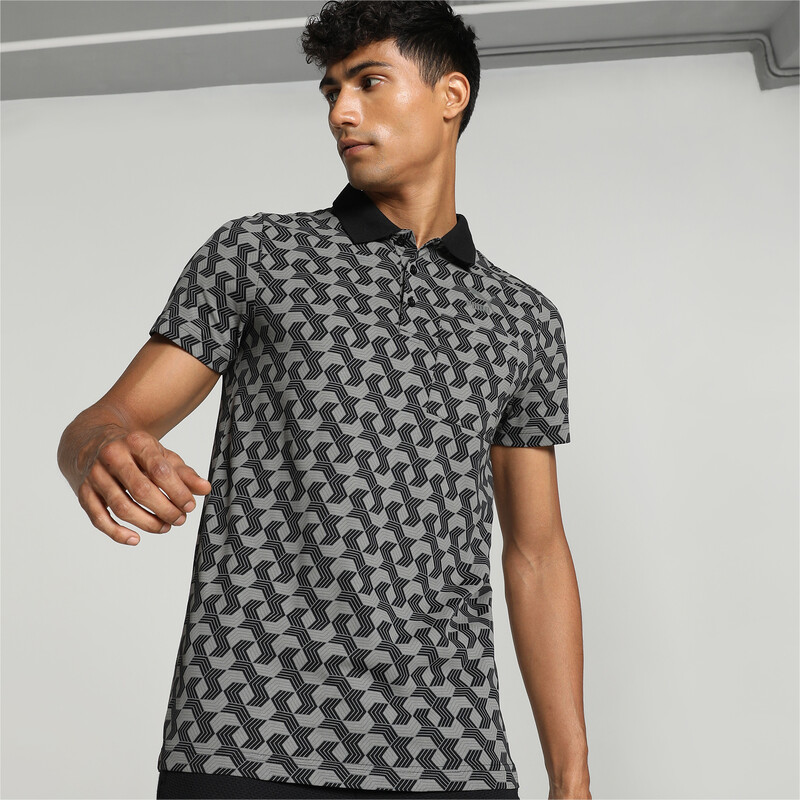 Men's PUMA Classics Utility Printed Cotton Polo in Black size S