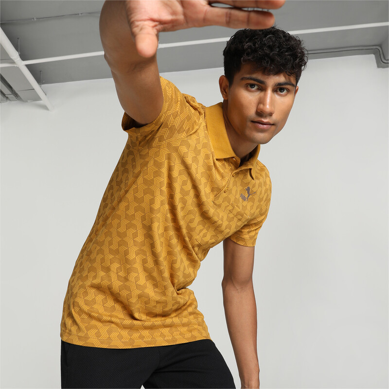 Men's PUMA Classics Utility Printed Cotton Polo in Amber size S
