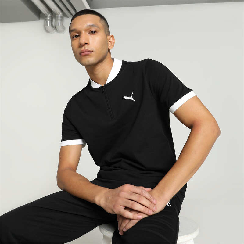 Men's PUMA Baseball Collar Slim Fit Polo in Black size M