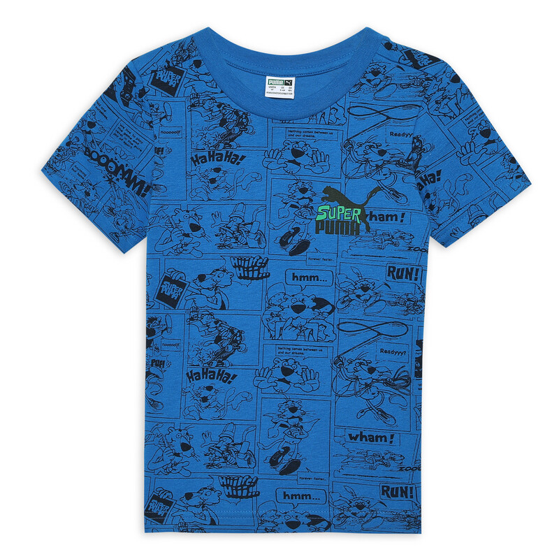 PUMA Super Printed Boy's Crew Neck Tee in Blue size 7-8Y