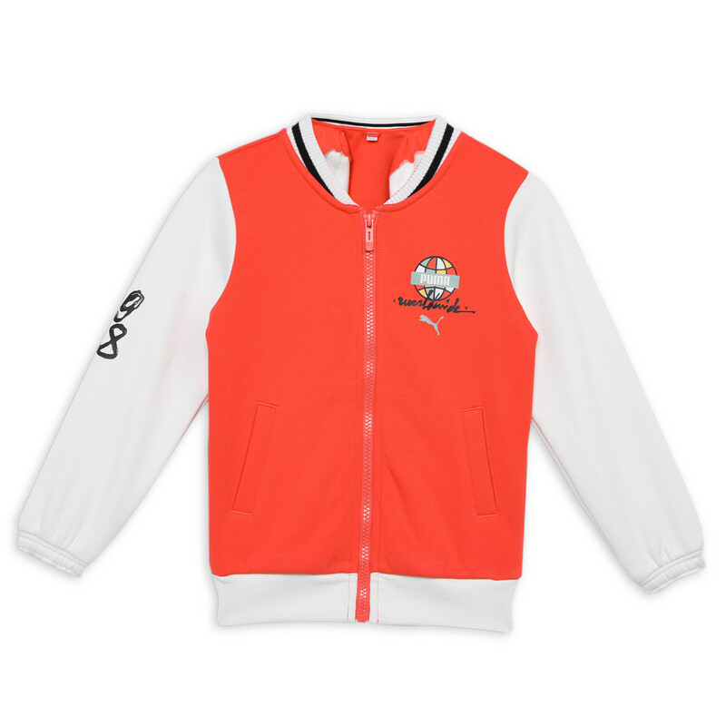 PUMA Worldwide Boy's Bomber Jacket in Hot Heat size 7-8Y