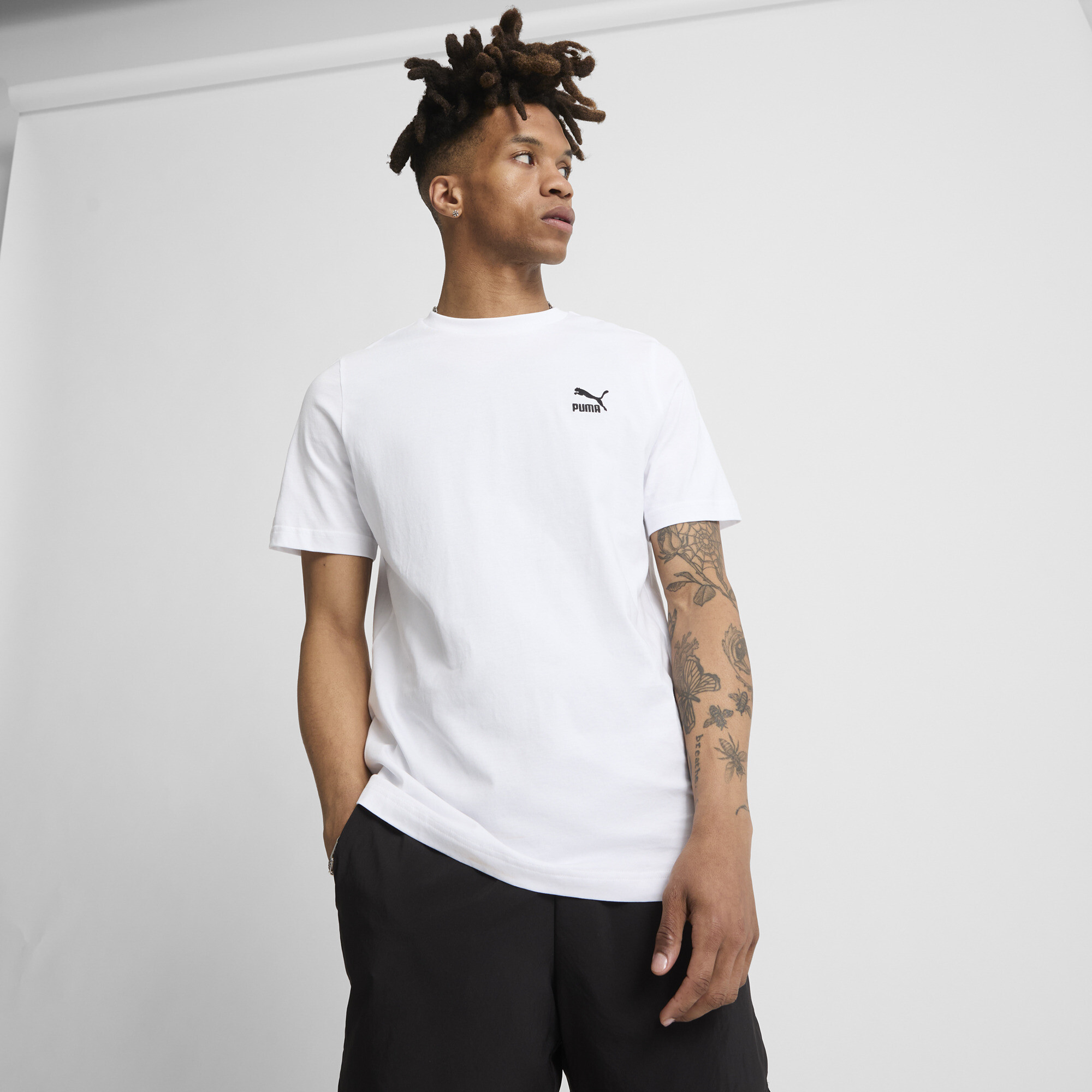 Puma CLASSICS T-Shirt mit kleinem Logo Für Herren | Mit Plain | White | Größe: S