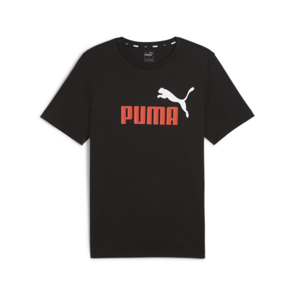 ESS+ Logo Men's Tee, PUMA Black-red mazing, large-ZAF