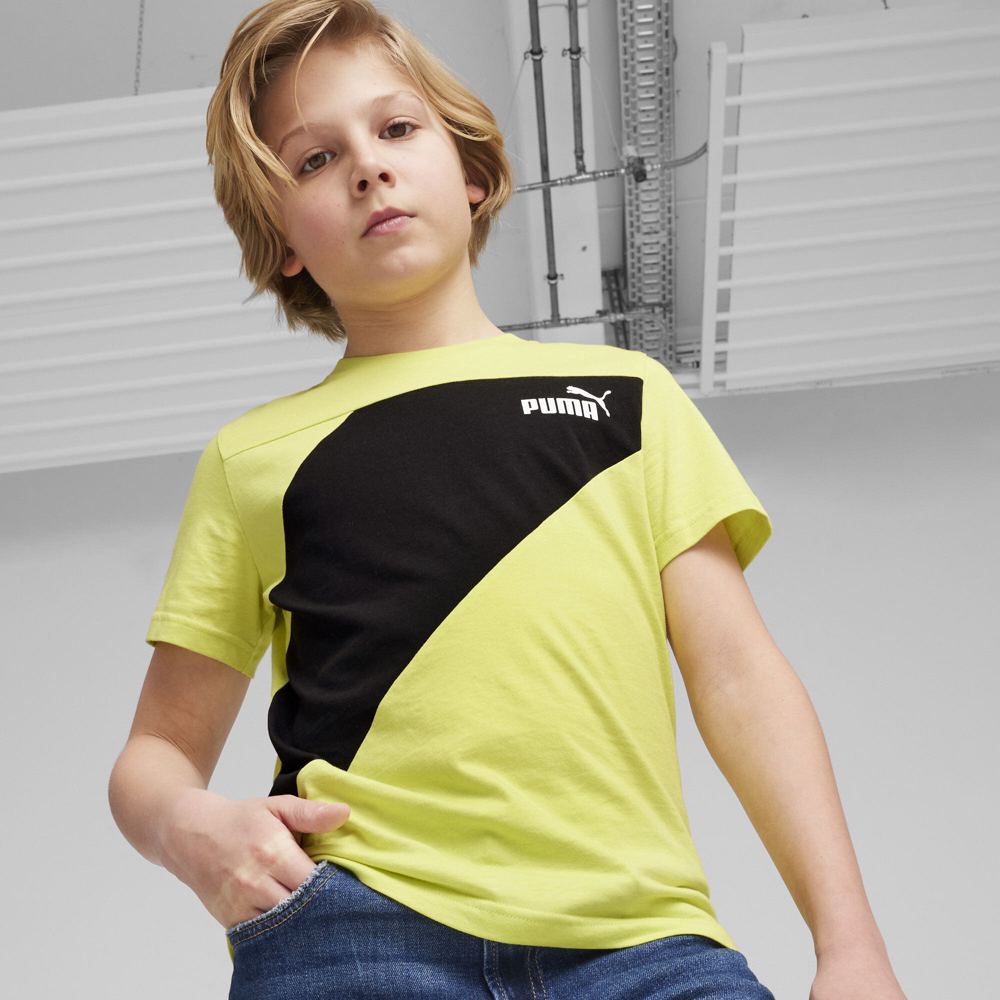 PUMA Power Pack Big Kids' T-Shirt in Green, Size M