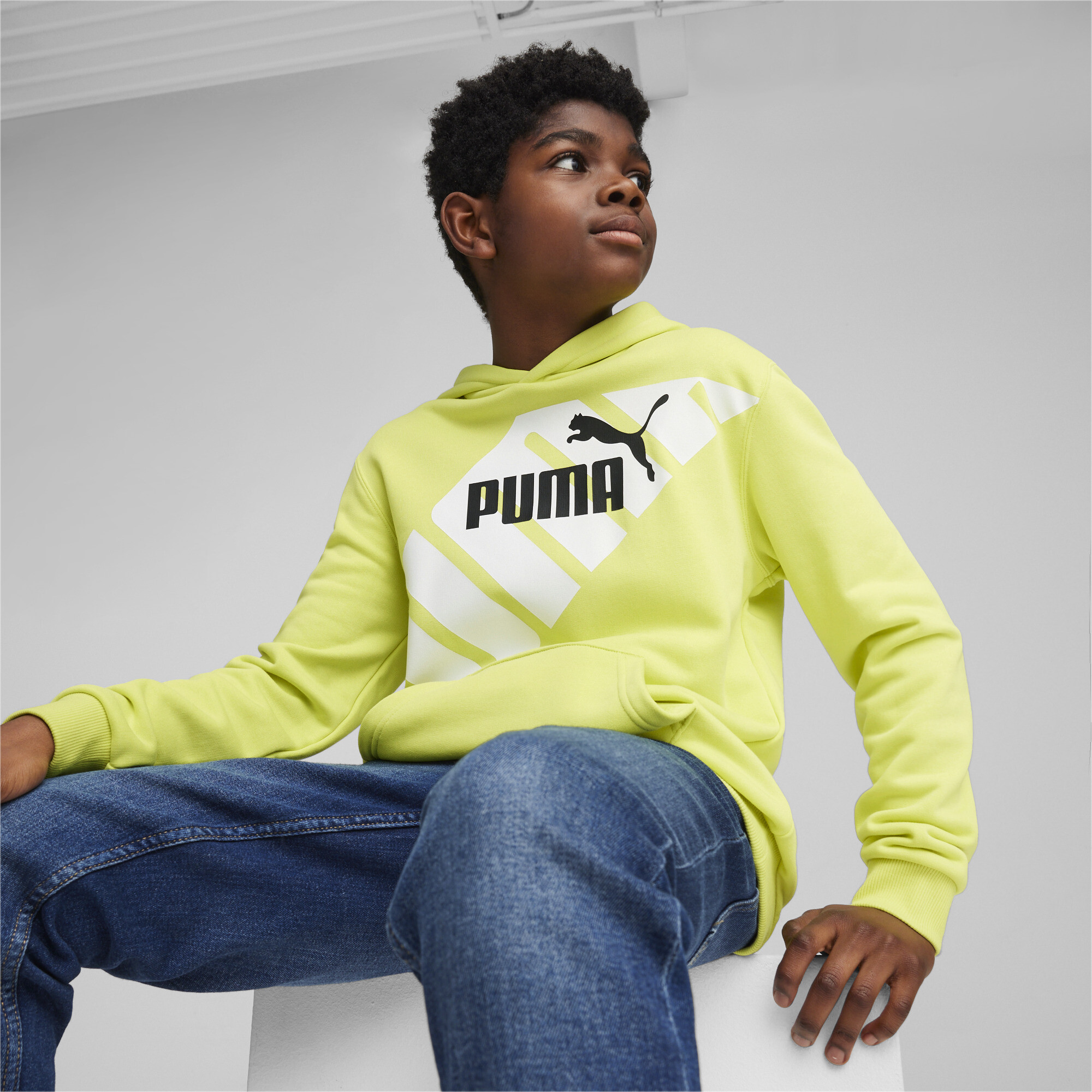 Men's Puma POWER Youth Graphic Hoodie, Green, Size 13-14Y, Age