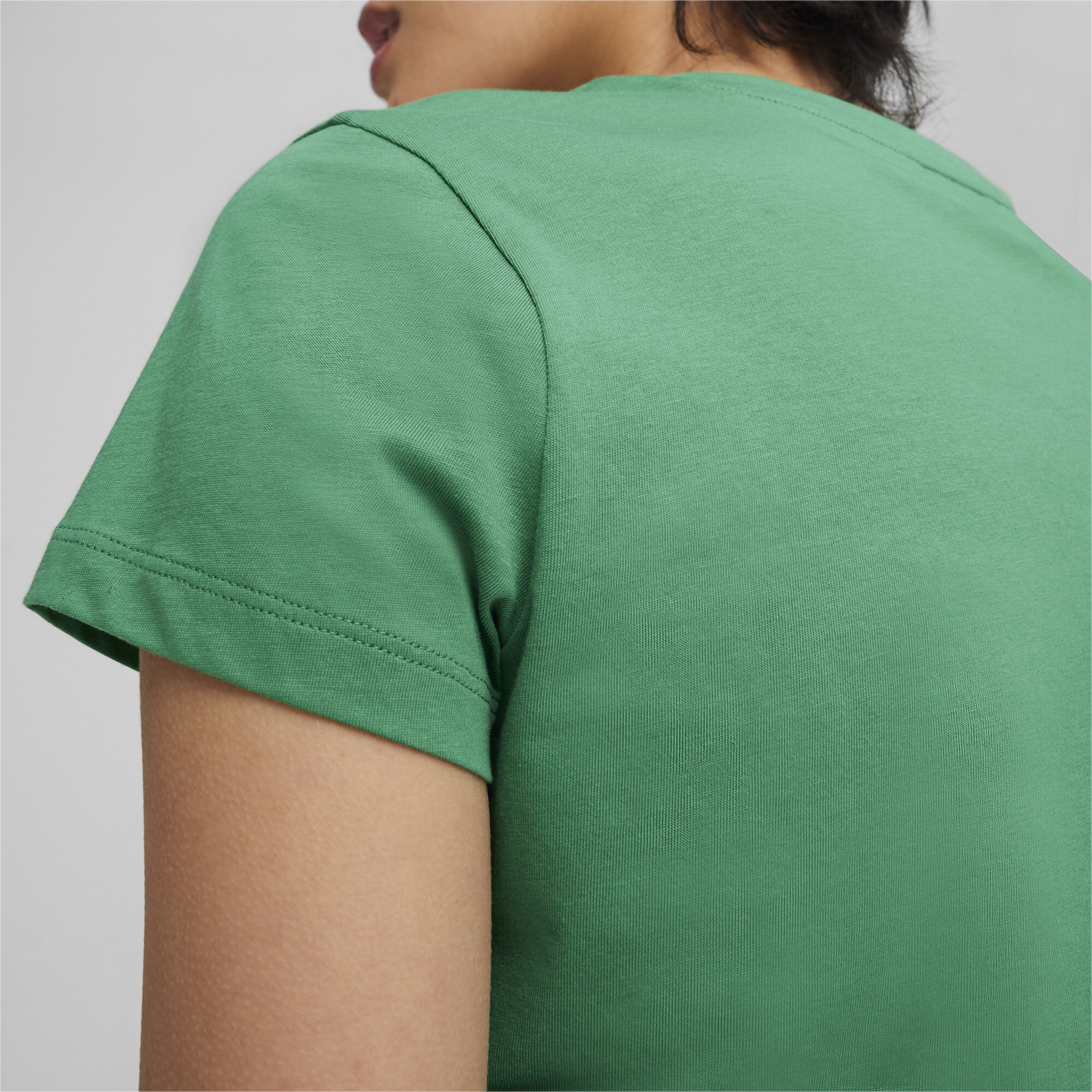 Women's PUMA ESS+ Script T-Shirt In 40 - Green, Size Medium