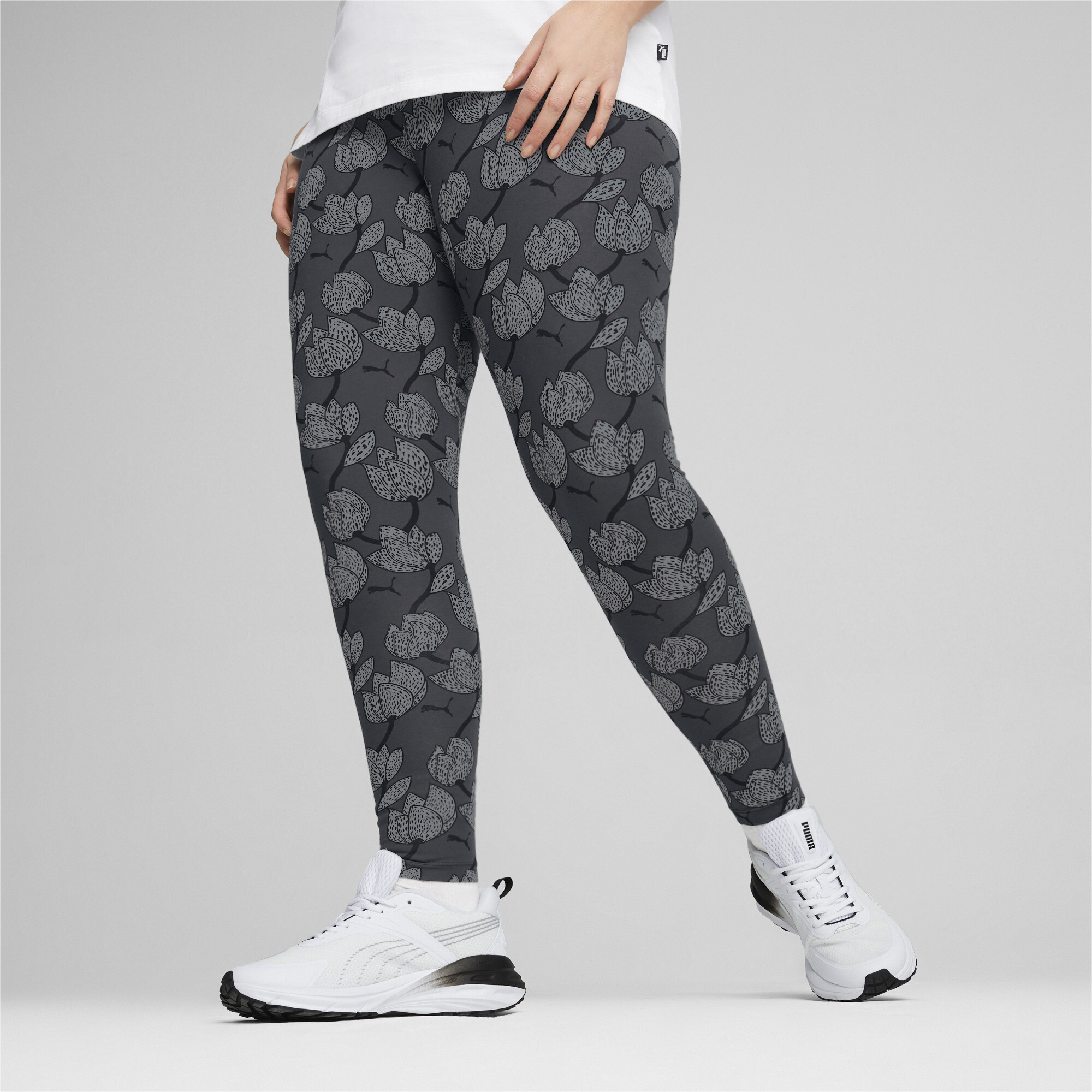 Women's PUMA ESS+ BLOSSOM All-Over Print Leggings In Black, Size Large