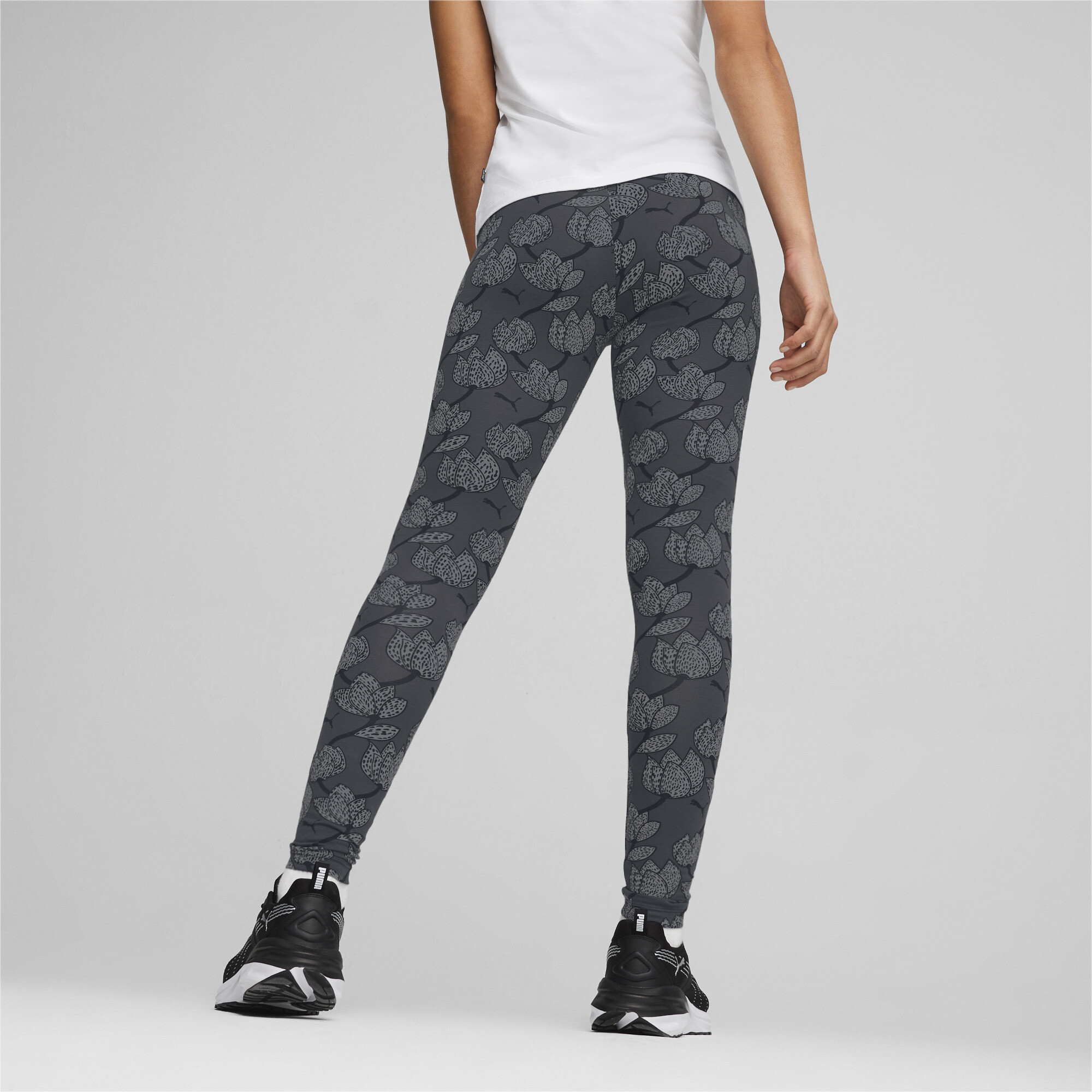 Women's PUMA ESS+ BLOSSOM All-Over Print Leggings In Black, Size Large