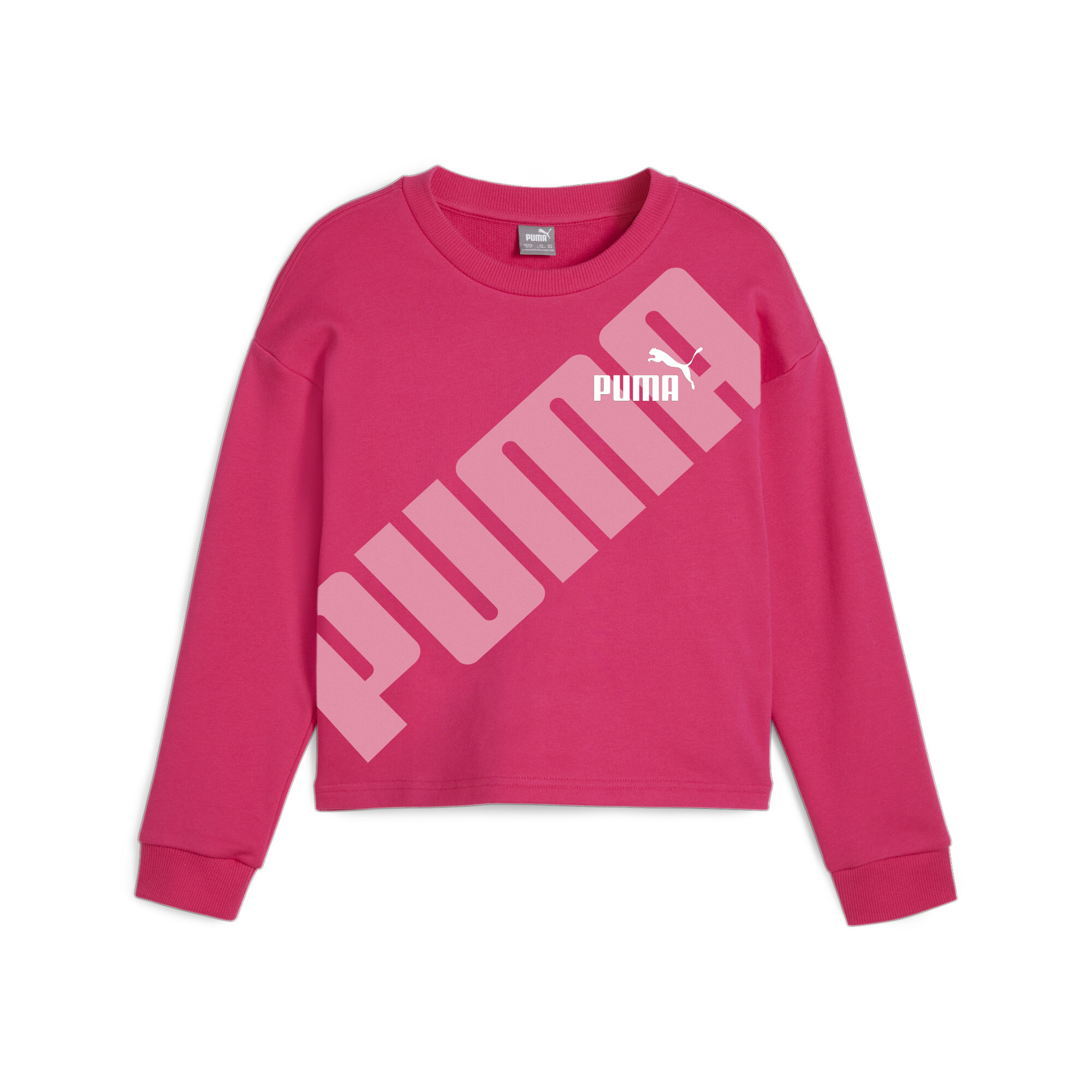 PUMA Logo Power Big Kids' Crewneck Sweatshirt in Pink, Size L