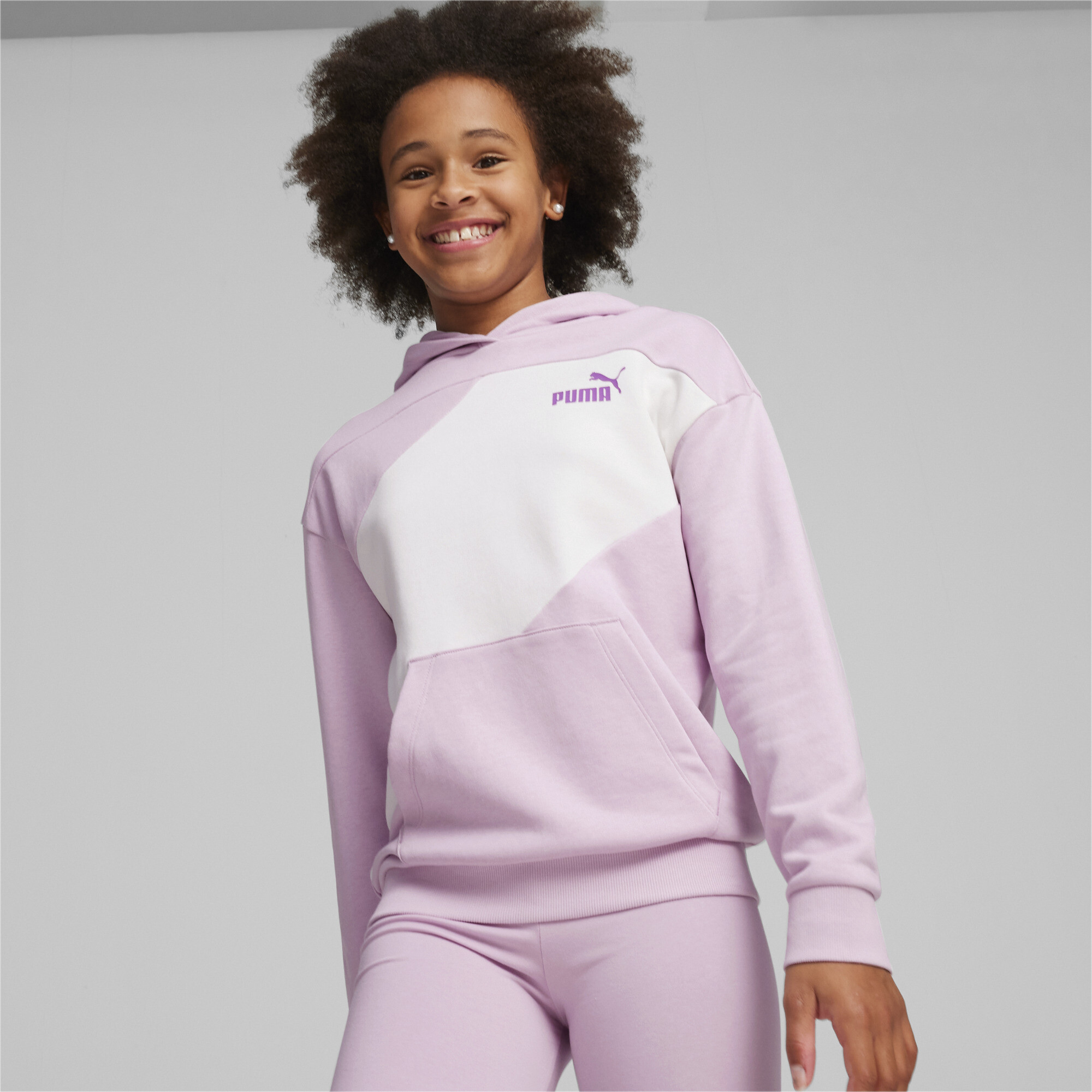 Women's Puma POWER Colourblock Youth Hoodie, Purple, Size 13-14Y, Shop