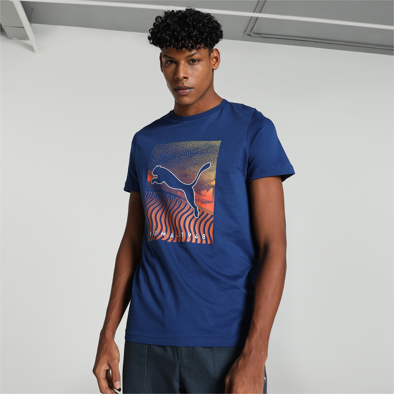 Men's PUMA Modern Graphic Slim Fit T-shirt in Black/Blue size S