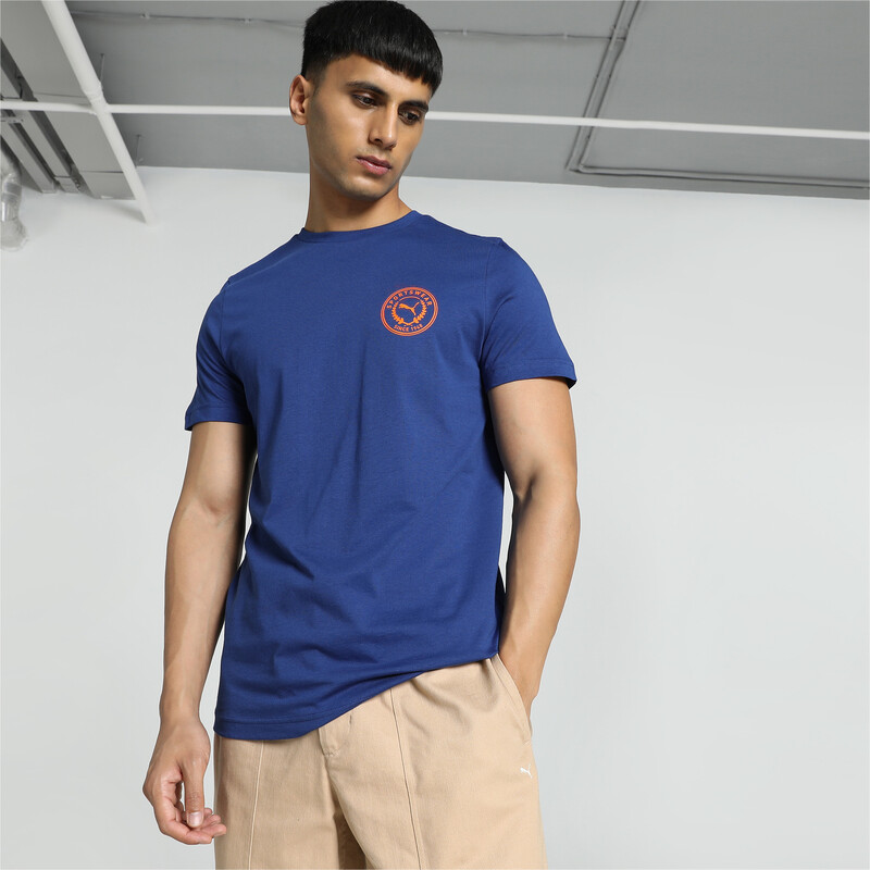 Men's PUMA Varsity Graphic Slim Fit T-shirt in Black/Blue size S