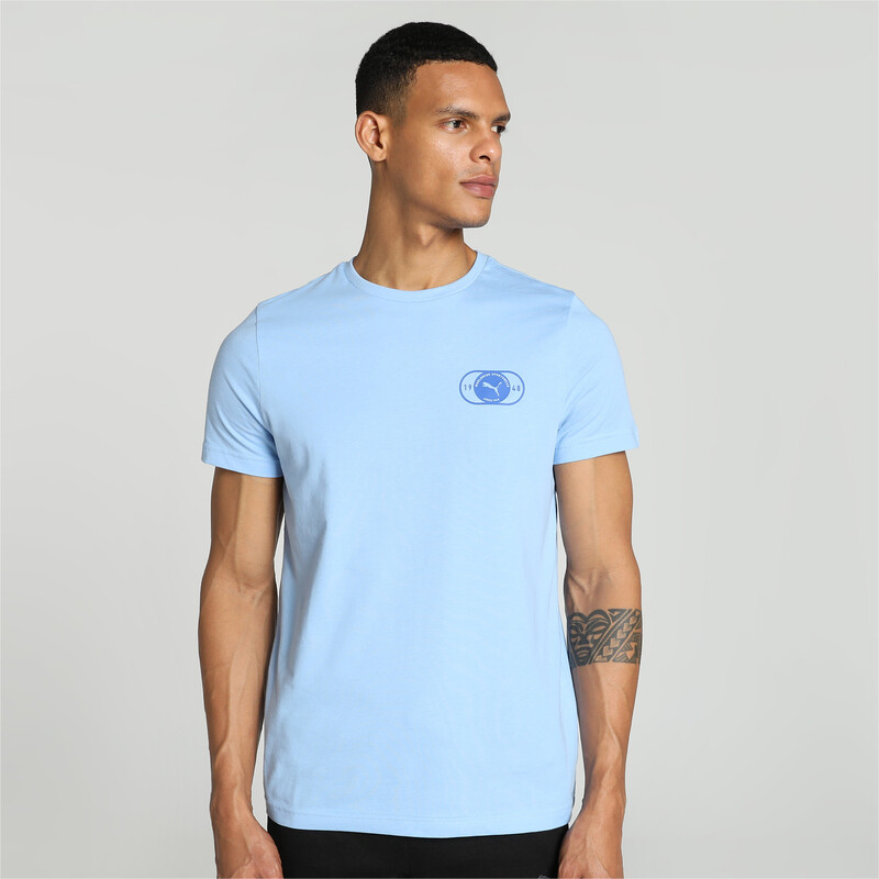 Men's PUMA Stylized Logo Graphic Slim Fit T-shirt in Day Dream size S
