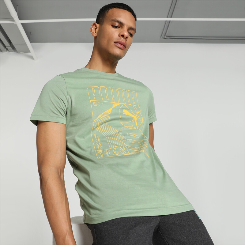 Men's PUMA Sport Inspired Graphic Slim Fit T-shirt in Gray/Green size S