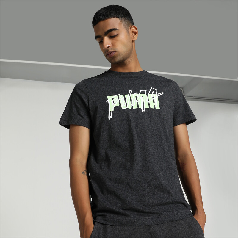 Men's PUMA Typography Slim Fit T-shirt in Gray size S