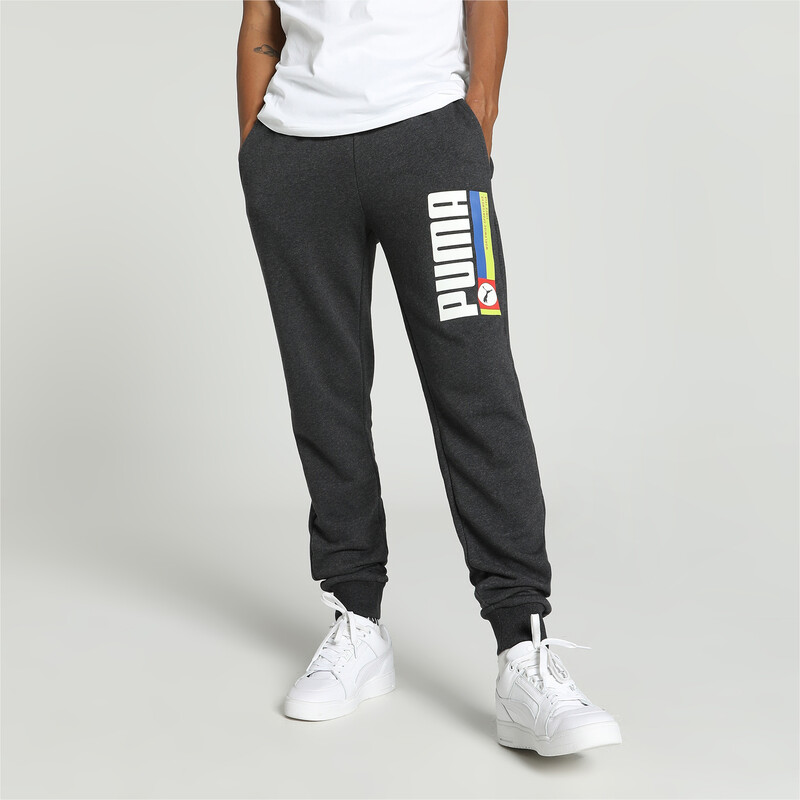 Men's PUMA Stylized Logo Slim Fit Pants in Gray size S