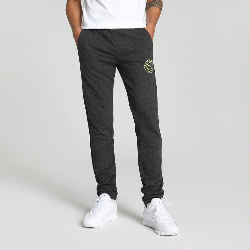 Men's PUMA Varsity Graphic Slim Fit Pants in Gray size S