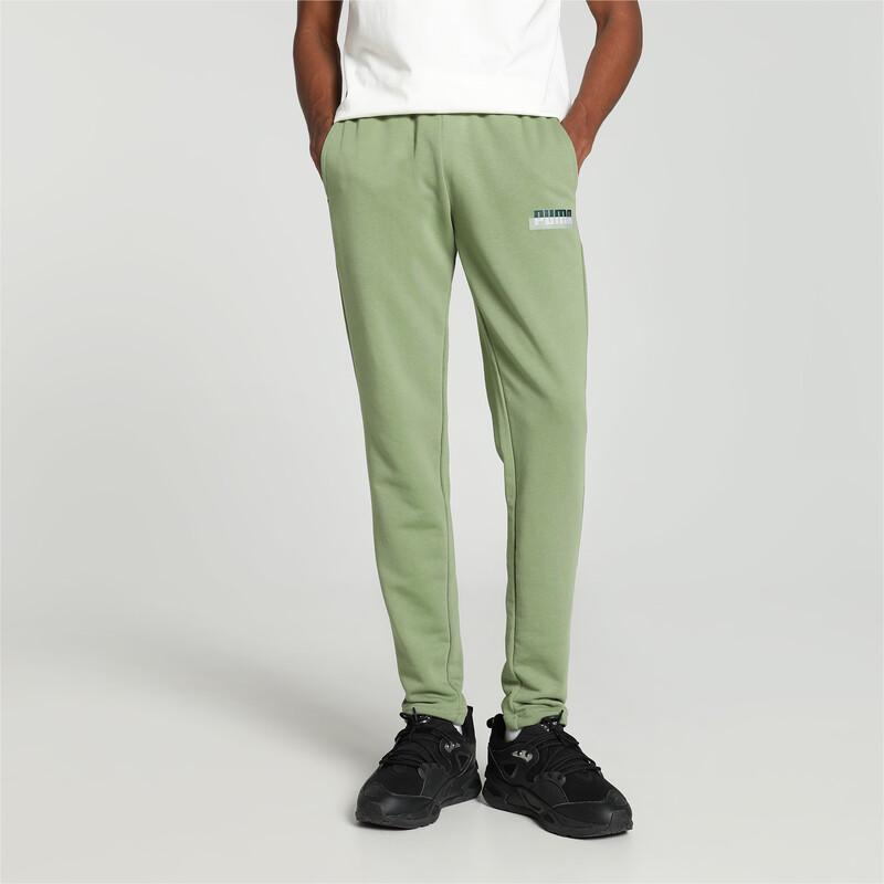 Men's PUMA Logo Slim Fit Pants in Gray/Green size S