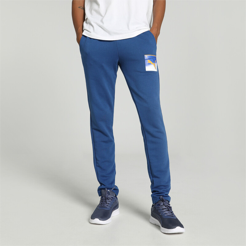 Men's PUMA Sport Graphic Slim Fit Pants in Black/Blue size S