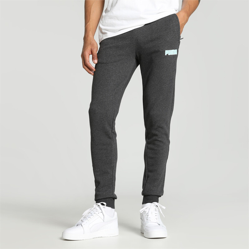 Men's PUMA Zippered Graphic Slim Fit Pants in Gray size S