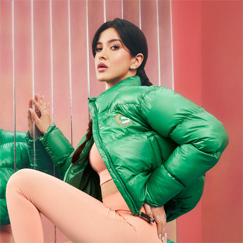 Women's PUMA Classics Padded Puffer Jacket in Gray/Green size M