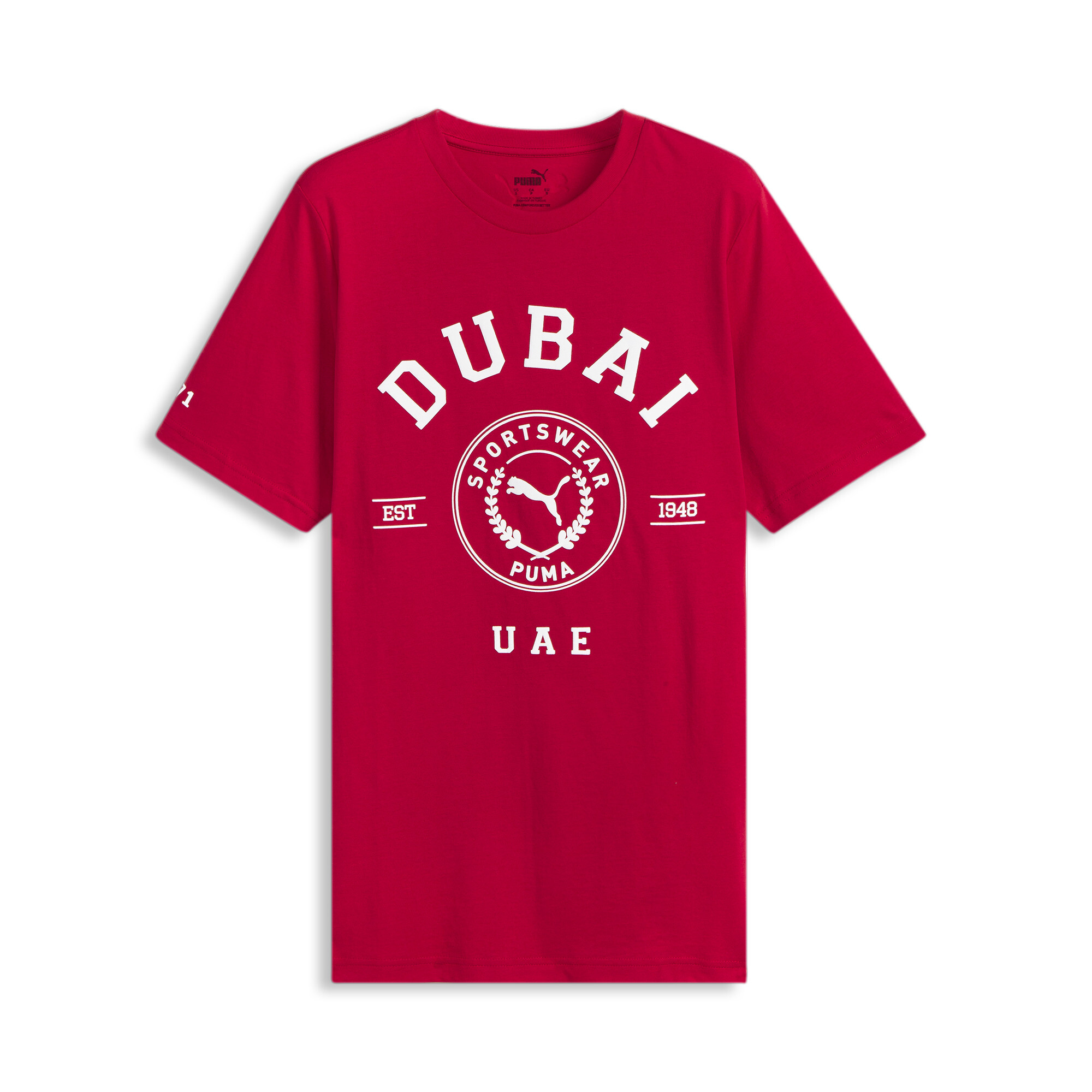 Men's PUMA Dubai Logo T-Shirt In 120 - Red, Size XS