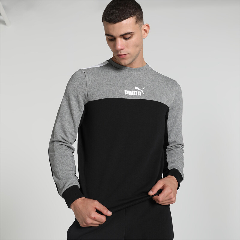Men's PUMA Colorblock Crew-Neck Sweatshirt in Black size S