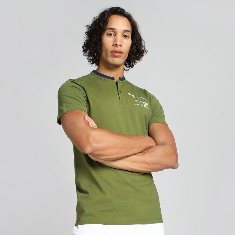 Men's PUMA X One8 Core Elevated Slim Fit Polo in Gray/Green size L