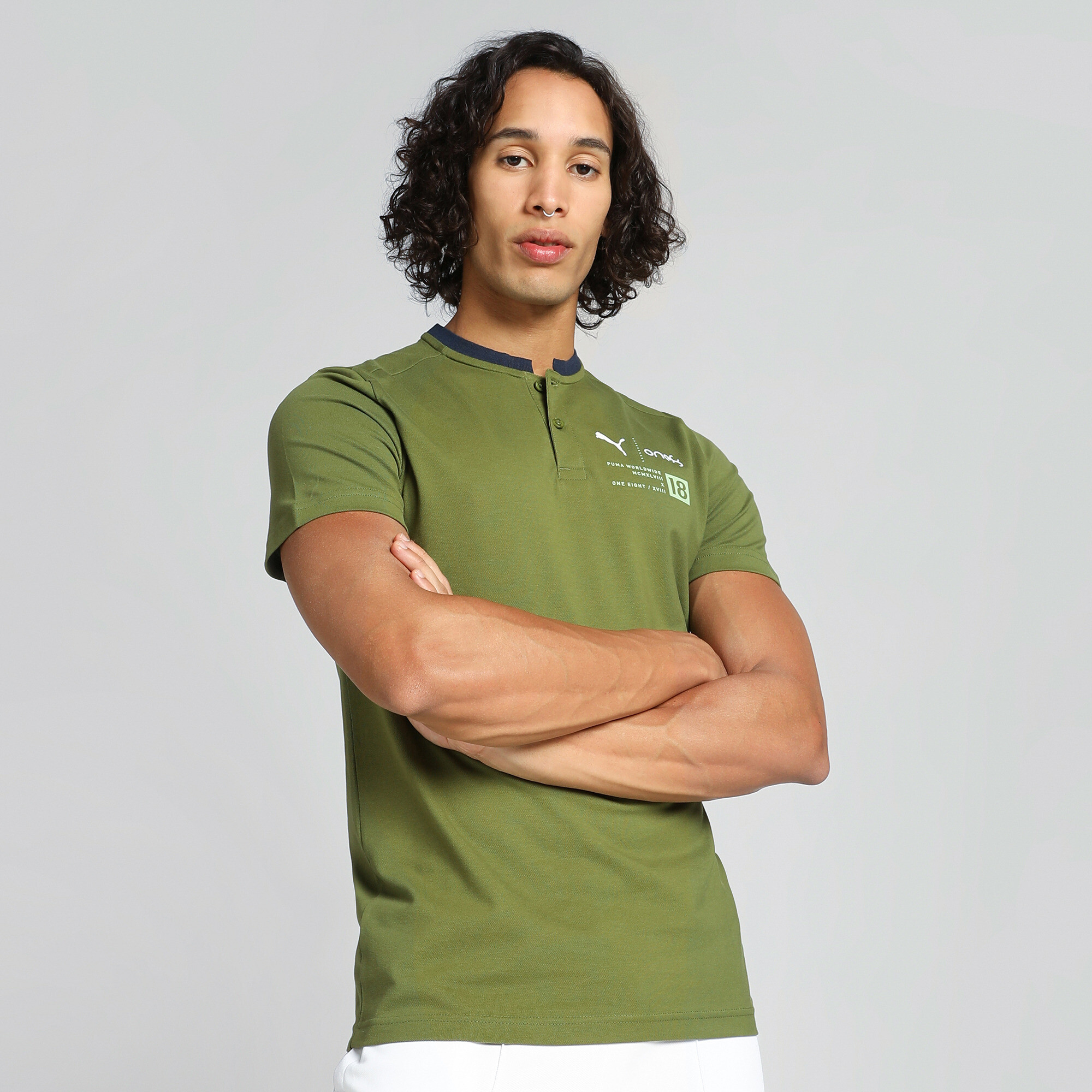 Men's PUMA X One8 Core Elevated Slim Fit Polo In Green, Size 2XL