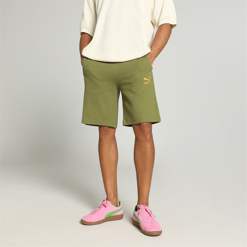 Men's PUMA Classics Elevated Slim Fit Shorts in Gray/Green size S