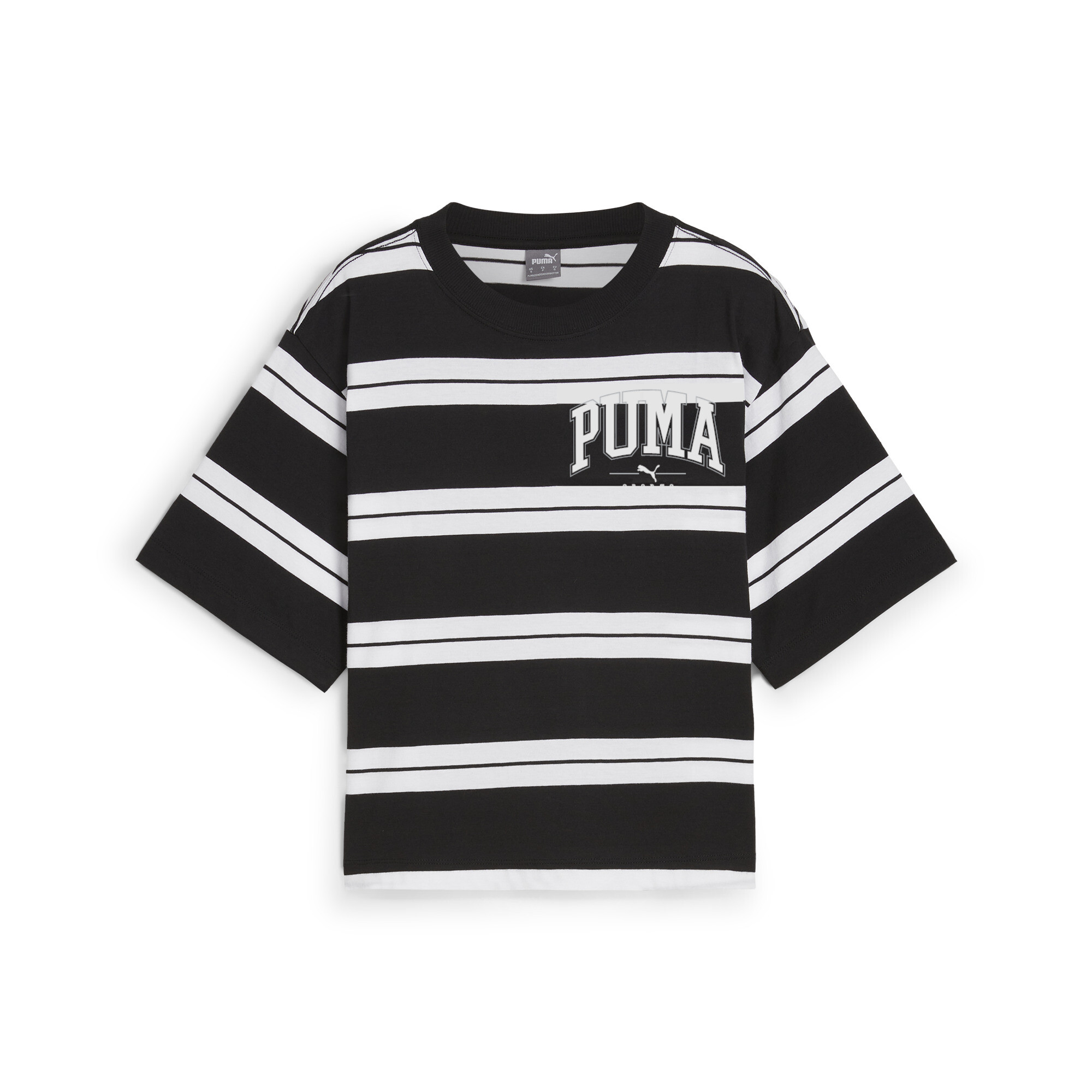 Women's PUMA SQUAD Striped T-Shirt Women In Black, Size XS