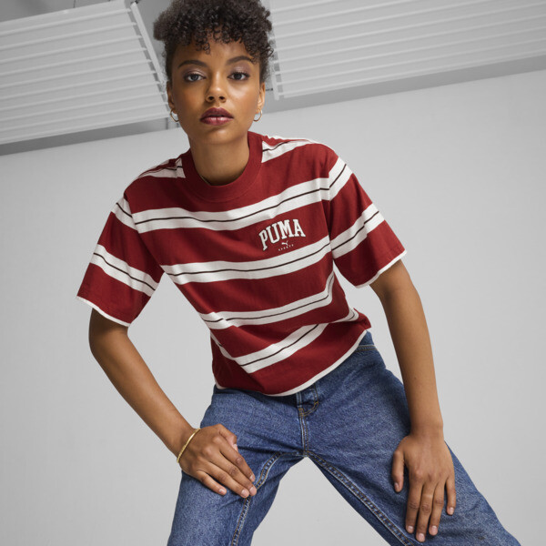 PUMA SQUAD Striped Tee Women, Intense Red, swatch-ZAF