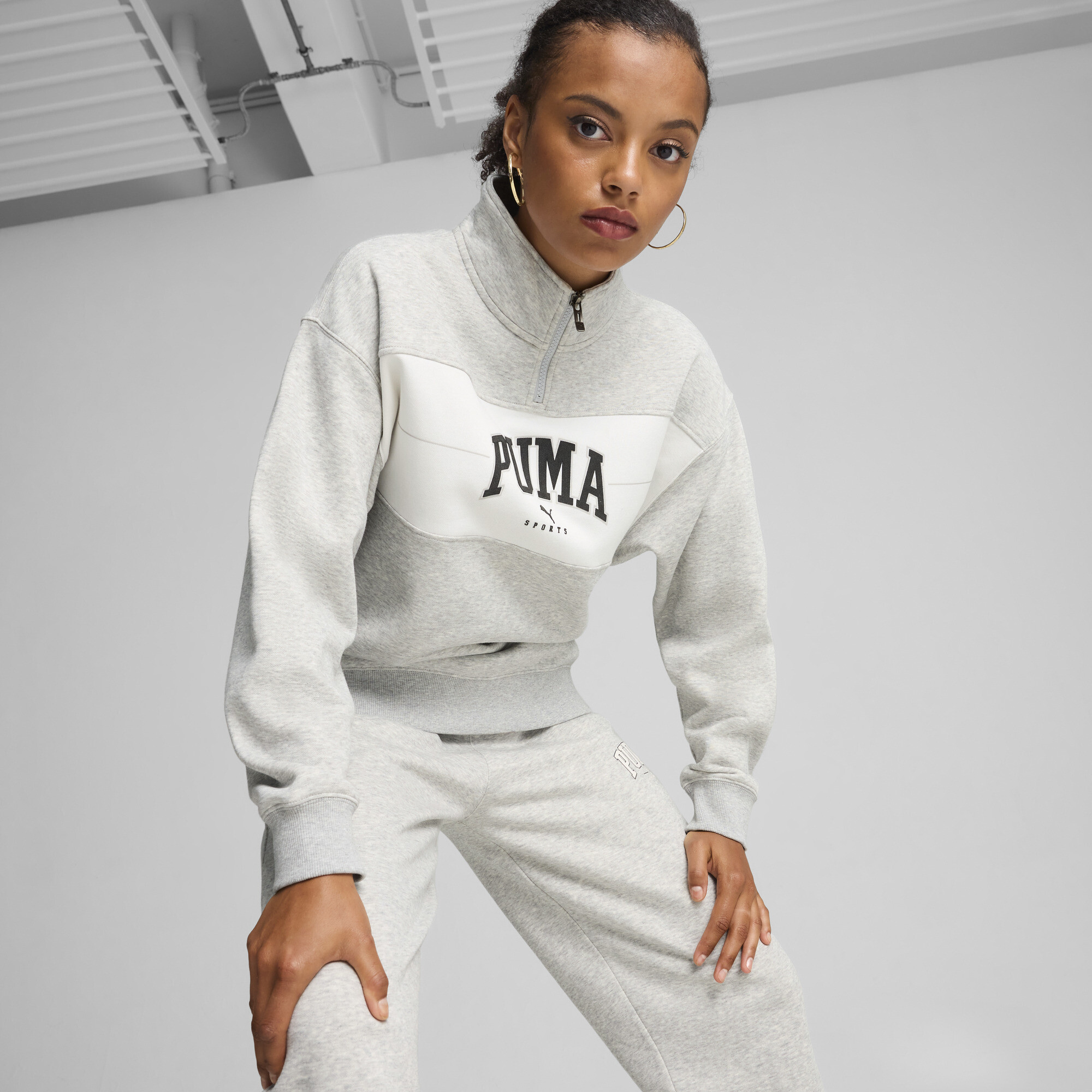 Women's Puma SQUAD Quarter-Zip Hoodie Top, Gray Top, Size XXS Top, Clothing