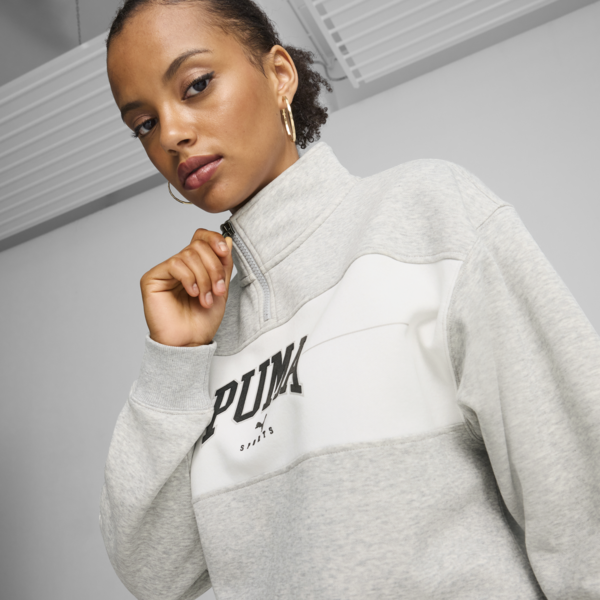 Buzo de cuello con cierre PUMA SQUAD para mujer, Light Gray Heather, large-ARG