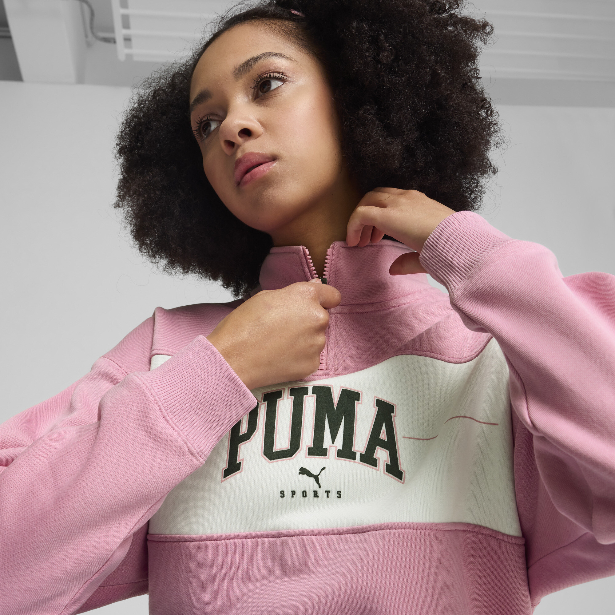 Women's Puma SQUAD Quarter-Zip Hoodie Top, Pink Top, Size XXL Top, Clothing