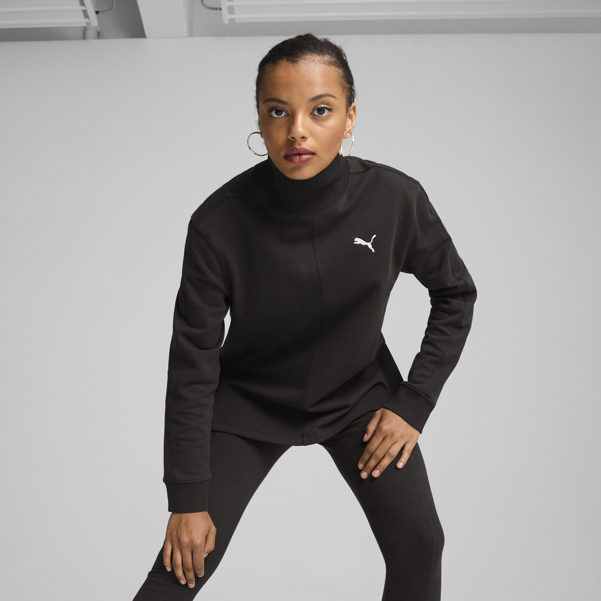 Women's Puma HER High Neck Crew Sweatshirt, Black Sweatshirt, Size XXS Sweatshirt, Clothing