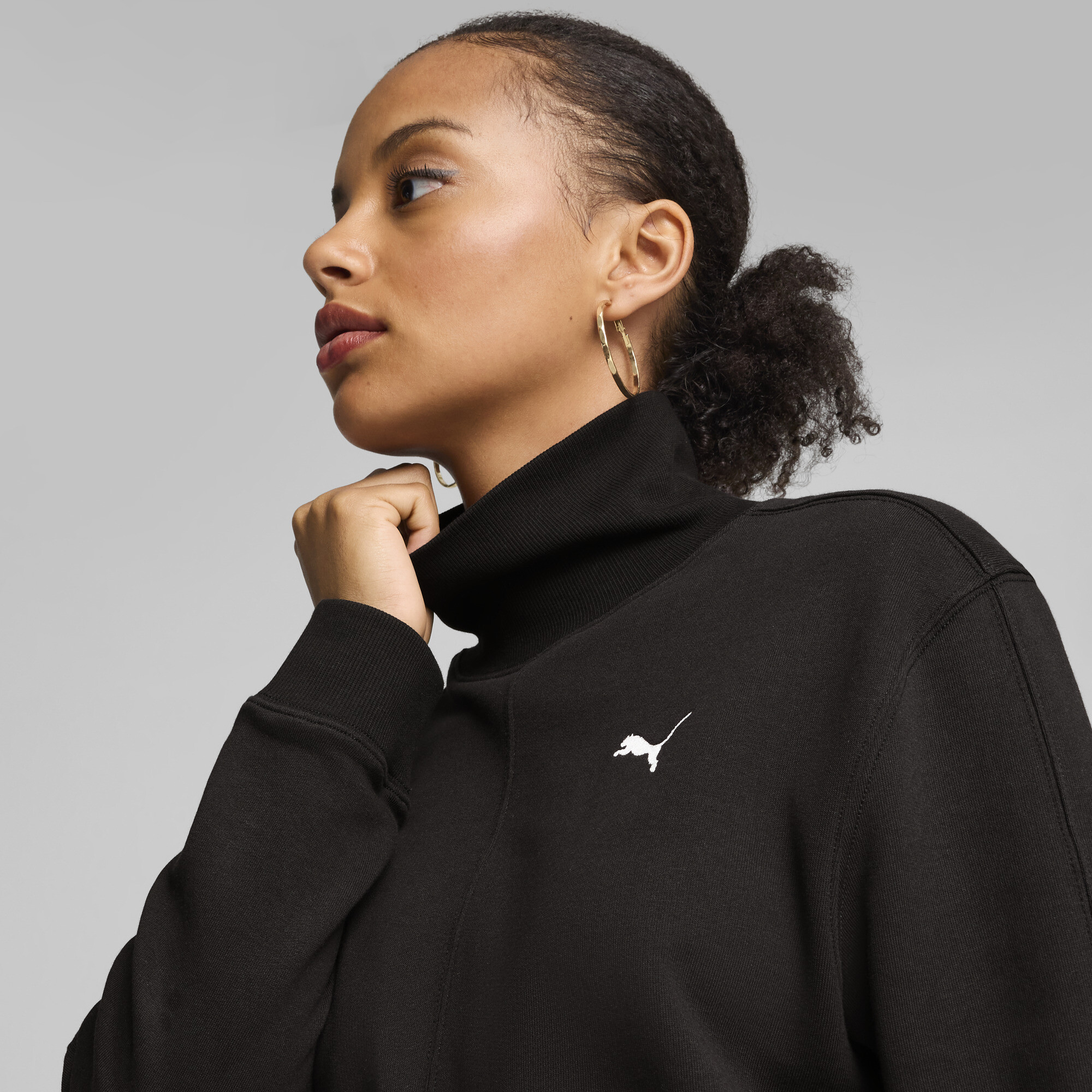 Women's Puma HER High Neck Crew Sweatshirt, Black Sweatshirt, Size XXS Sweatshirt, Clothing