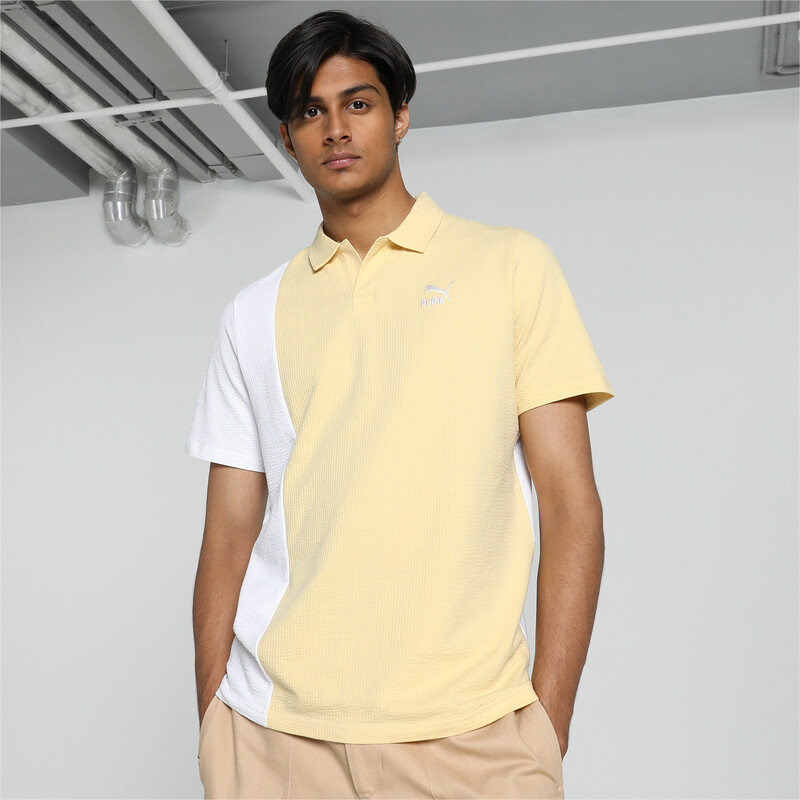 Men's PUMA Classics Seersucker Polo in Chamomile size XL