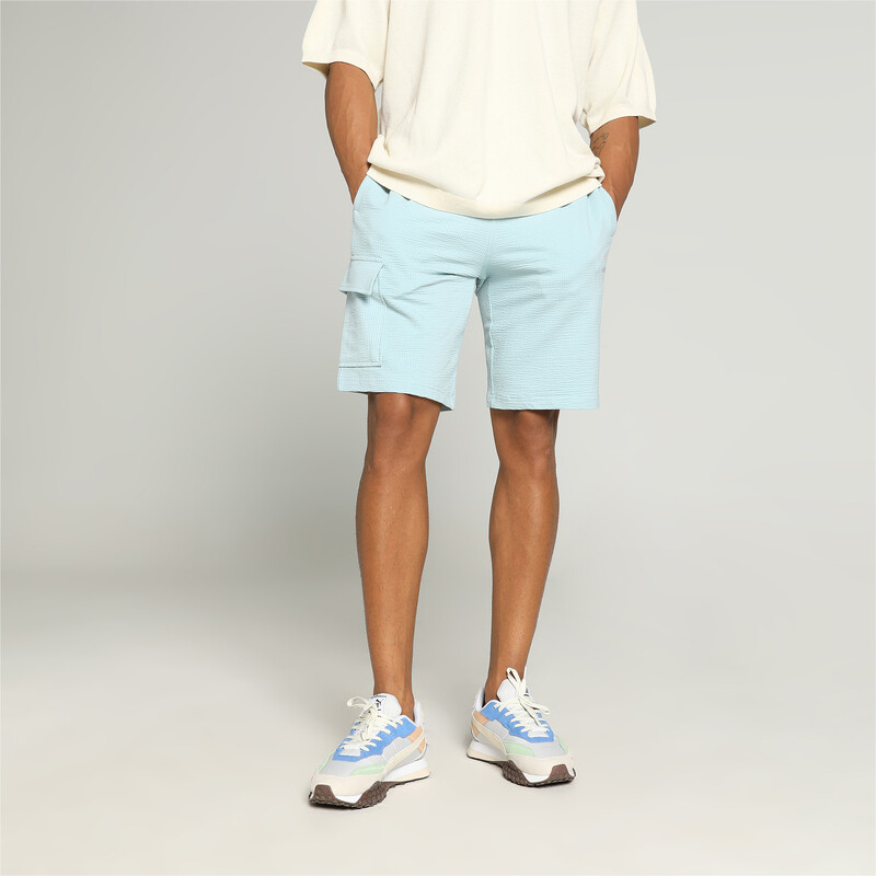 Men's PUMA Classics Seersucker Shorts in Blue size XL