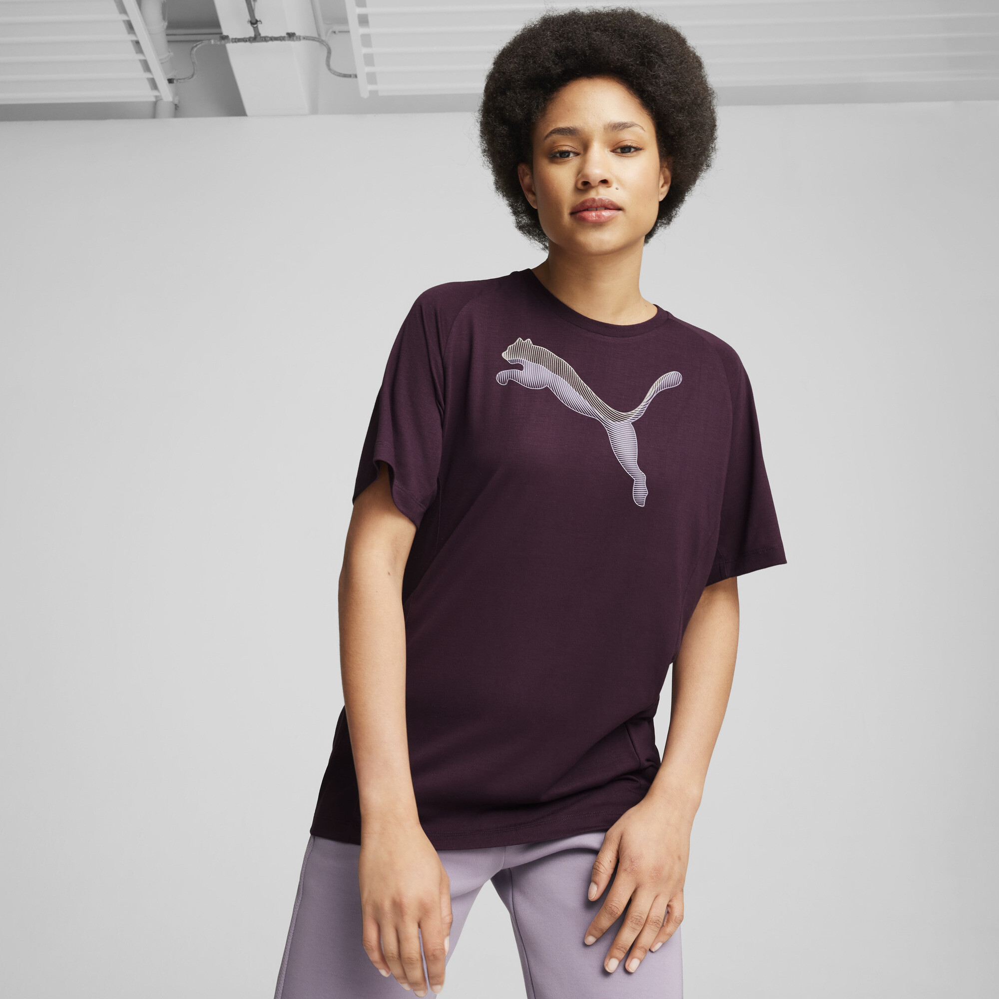 Puma EVOSTRIPE T-Shirt Damen | Mit Print | Midnight Plum | Größe: XL